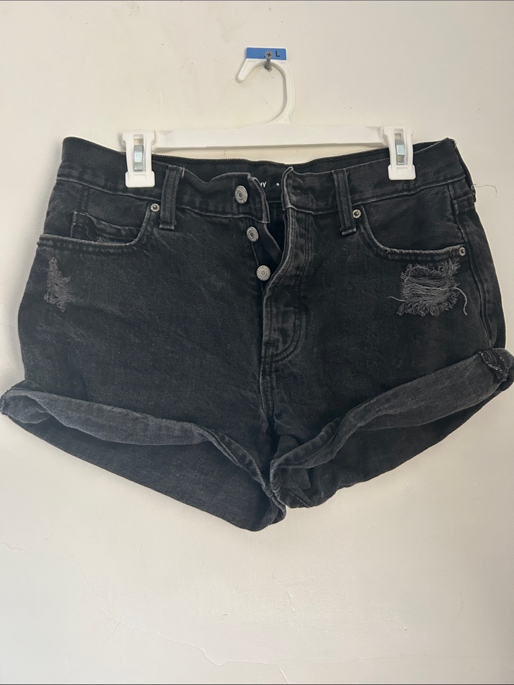 Old Navy Black Distressed High-Waist Jean Shorts